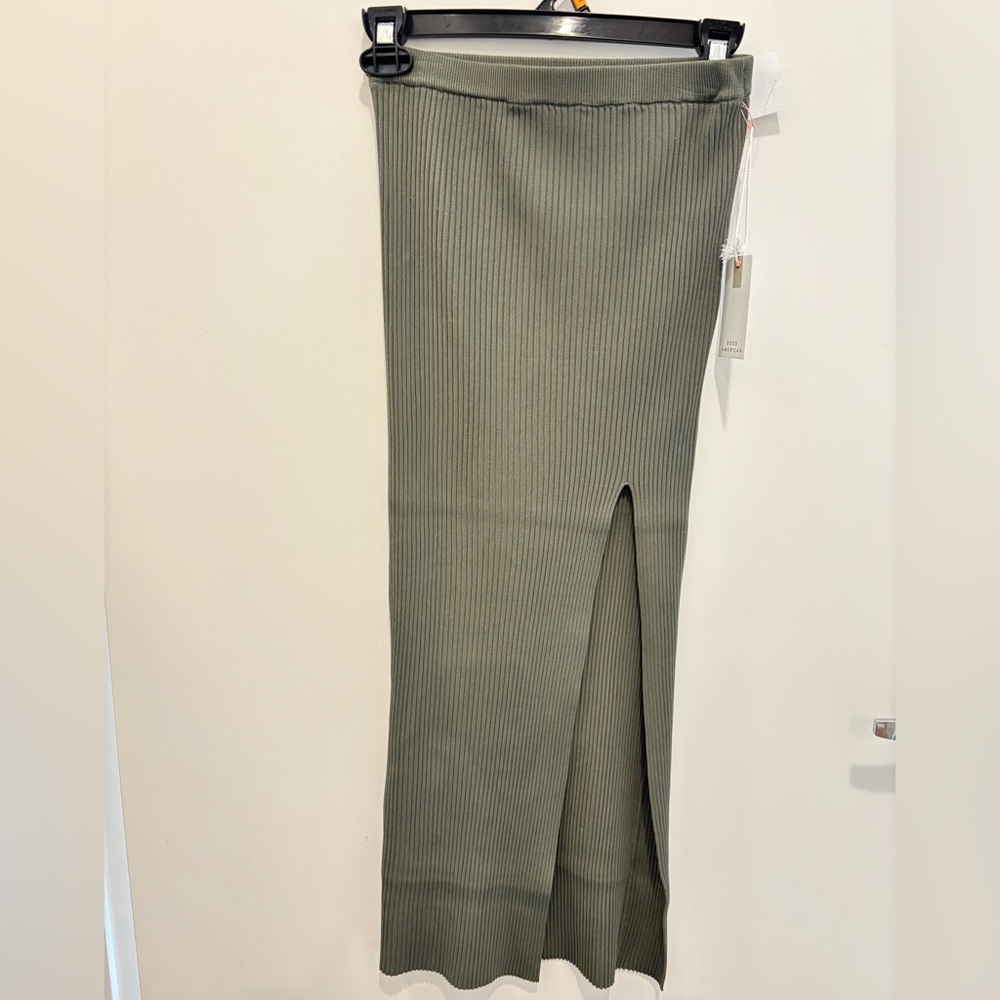 Olive Green Ribbed Knit Skirt